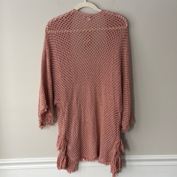 American Eagle Women's Open Knit Fringe Boho Beachy Cardigan NWT - Mauve - Picture 7 of 9